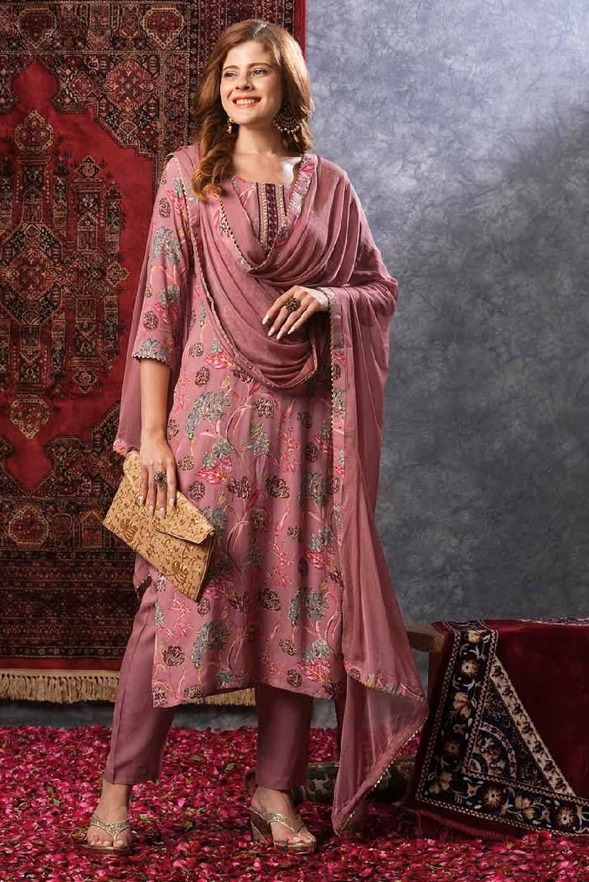Aromie Three Piece Kurtha in Light Pink with Floral Design, Perfect as a Floral Tiered Dress for Women