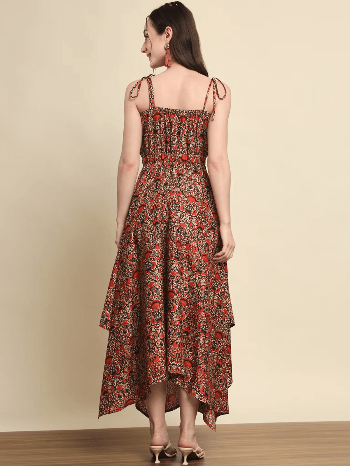 Floral Tiered Dress with Pintucks – Comfortable Polyester Party Dress for Women - aromie