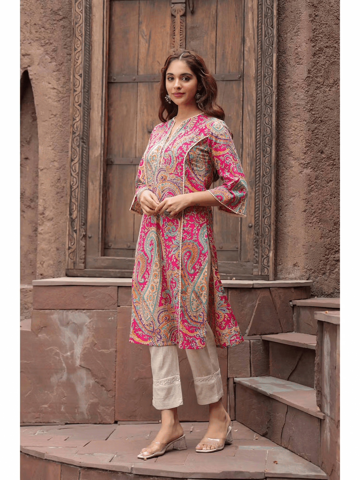 Fuchsia Floral Paisley Kurta Canada in vibrant colors with intricate paisley designs, perfect for casual or festive wear