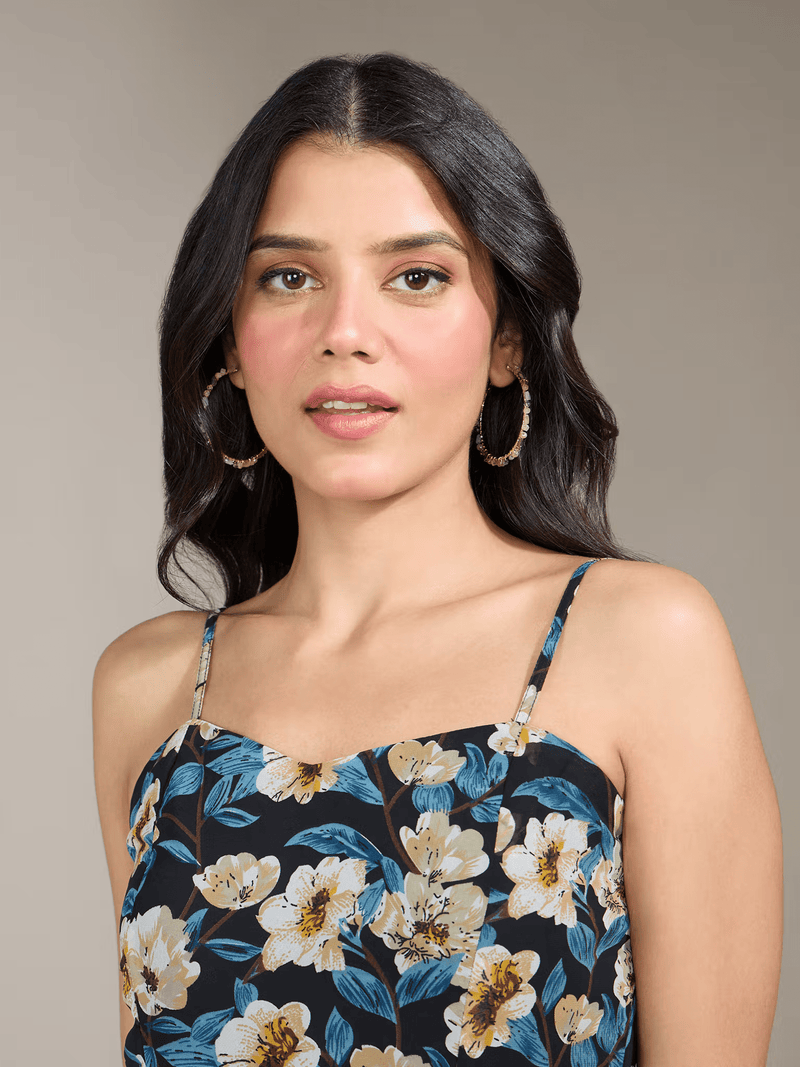 Georgette Floral Maxi Dress for Vacations – Lightweight Sleeveless Summer Dress with Zipper - aromie