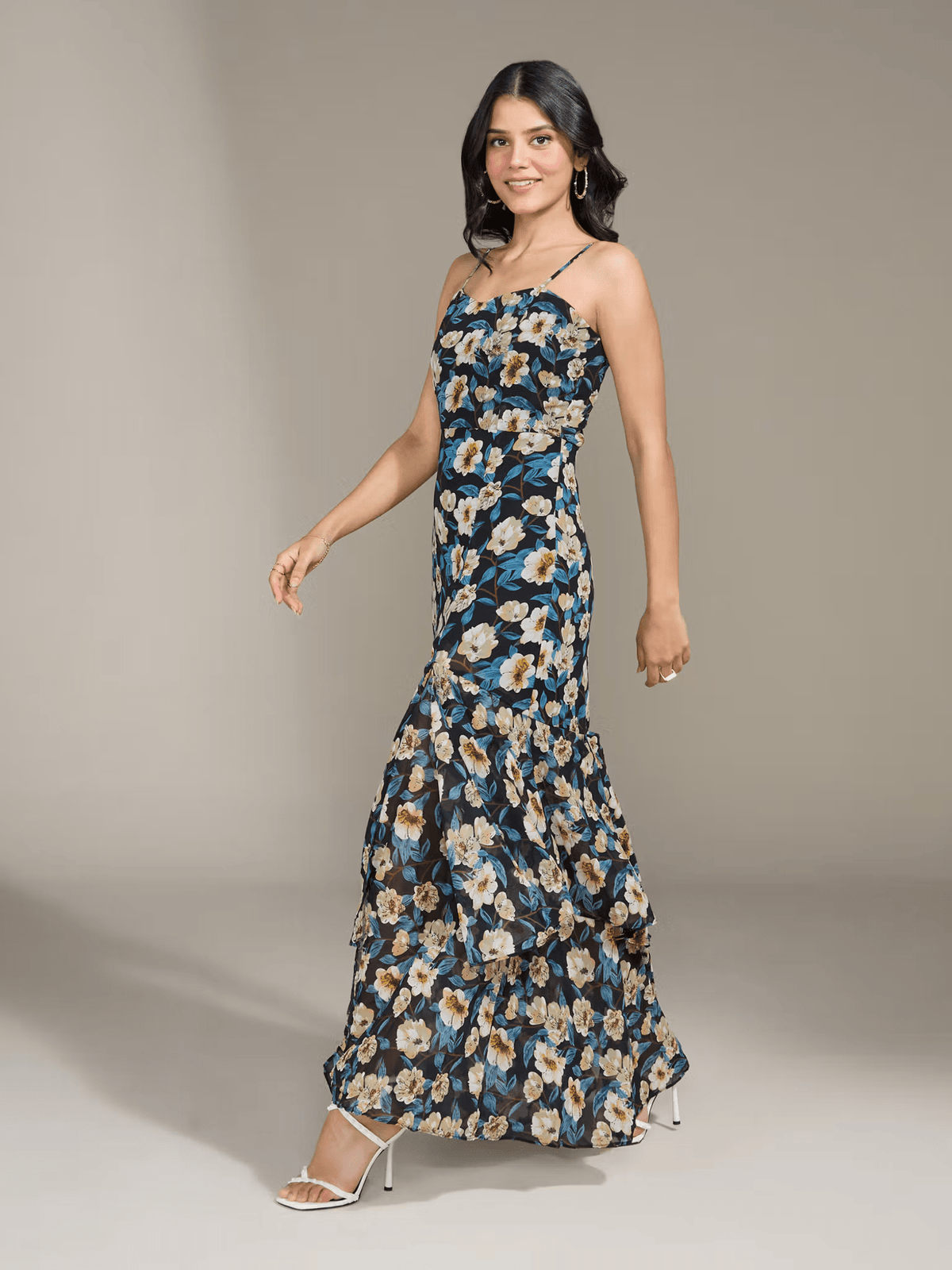 Aromie Georgette Floral Maxi Dress for Women