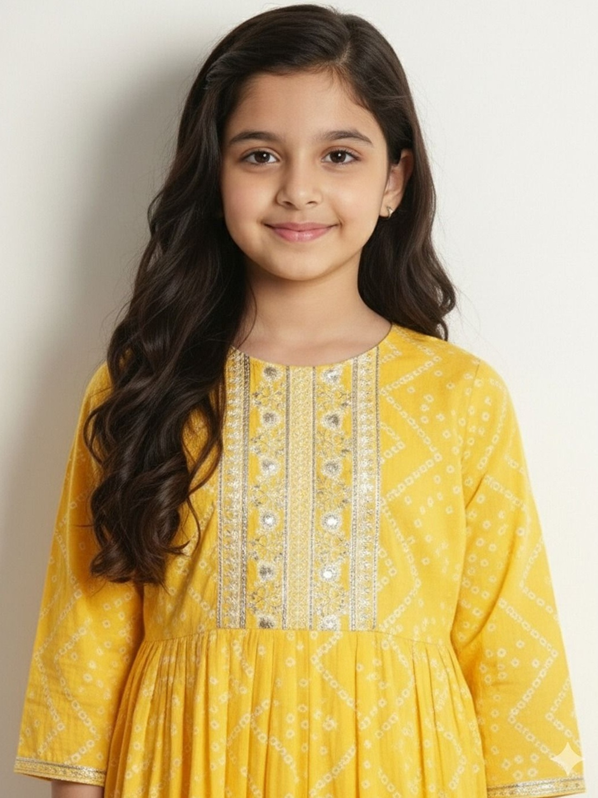 Front view of yellow Girls Anarkali Kurta Set Canada with intricate embroidery, perfect for festive occasions