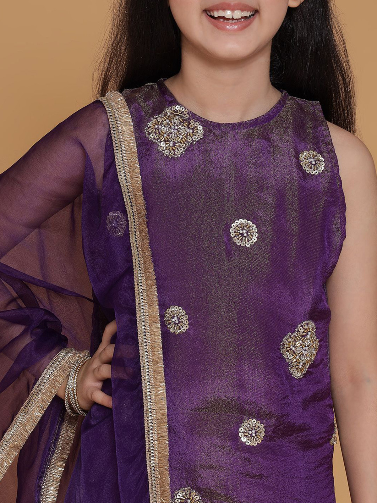 Purple girls embroidered kurta set USA with intricate designs, perfect for festive occasions or family gatherings