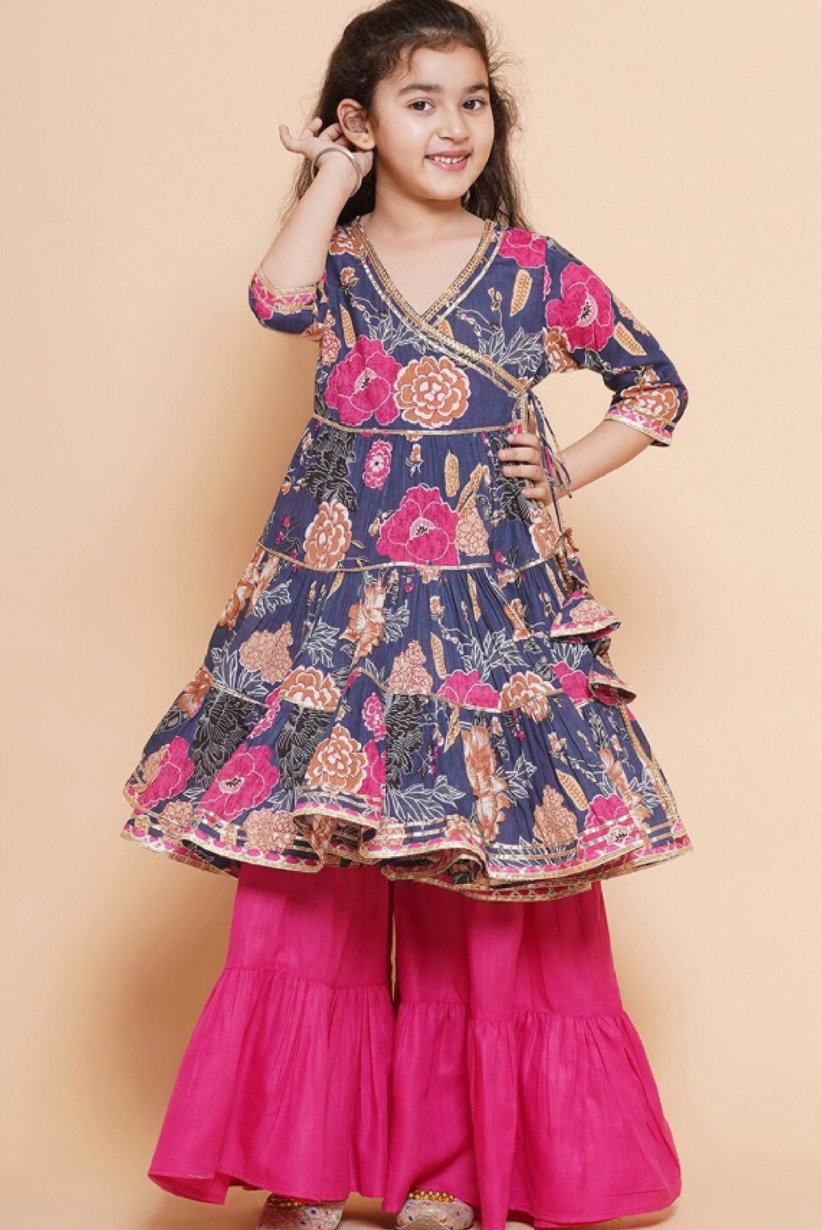 Girls Floral Cotton Kurta Set - Stylish & Trendy