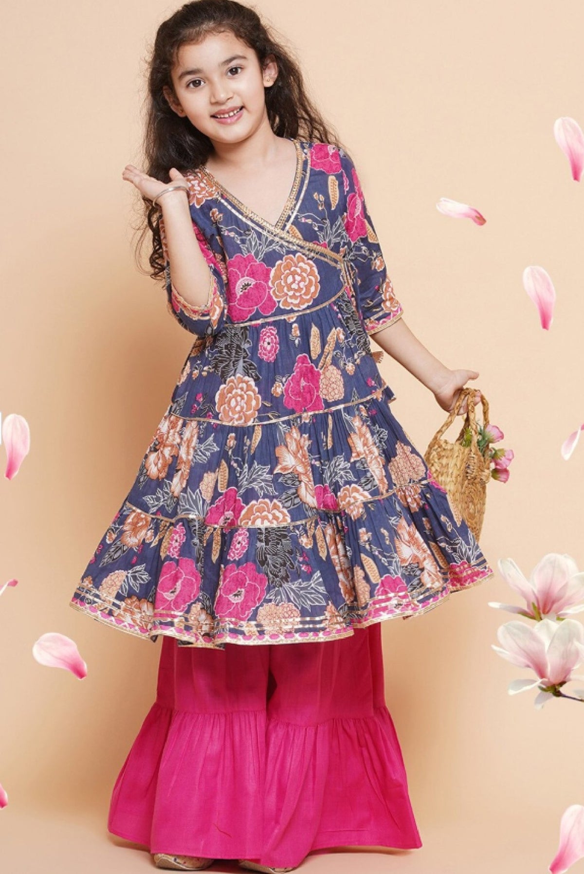 Girls Floral Cotton Kurta Set - Stylish & Trendy