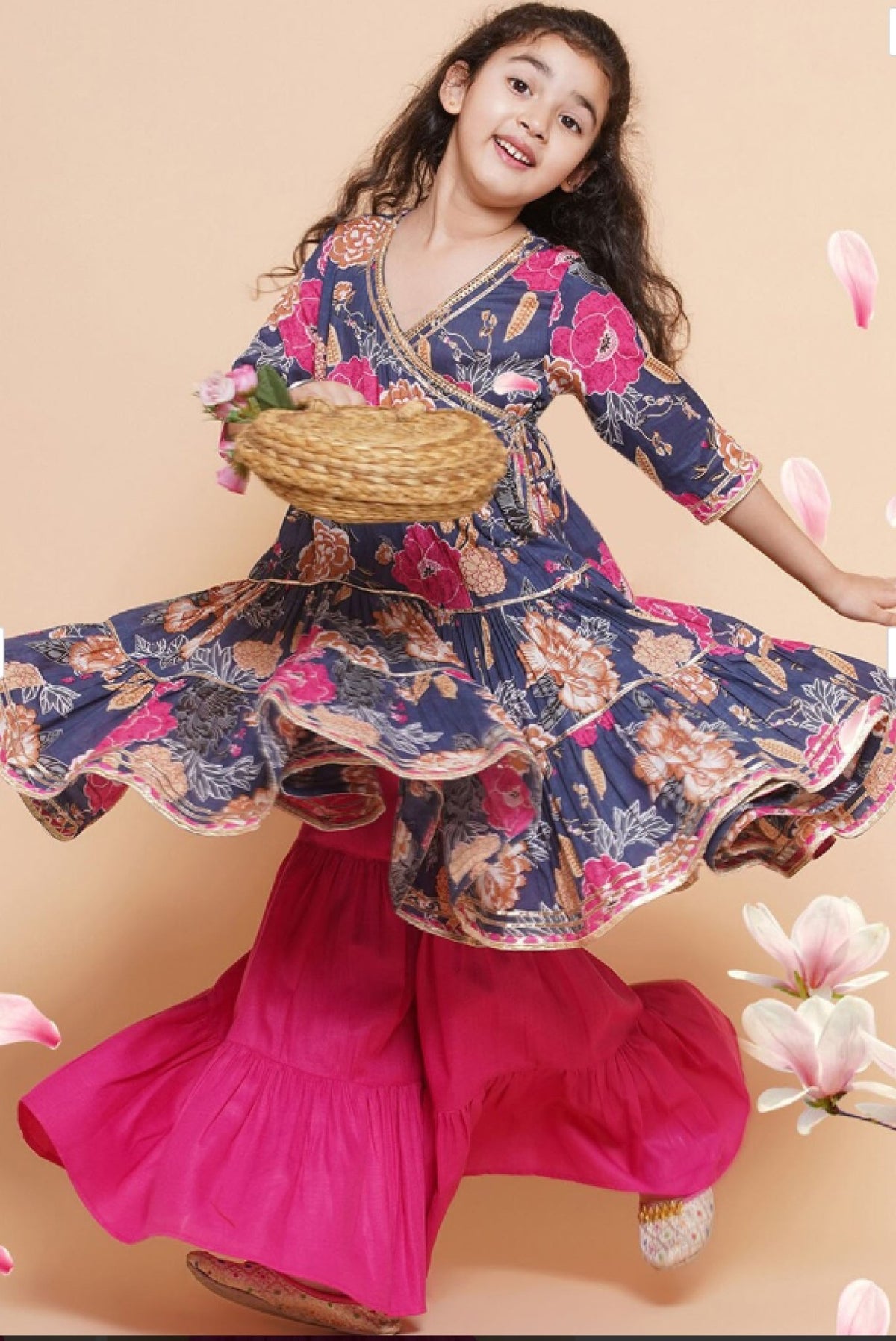Girls Floral Cotton Kurta Set - Stylish & Trendy