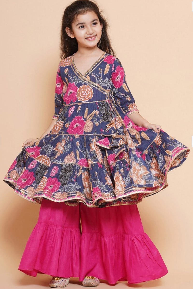 Girls Floral Cotton Kurta Set - Stylish & Trendy