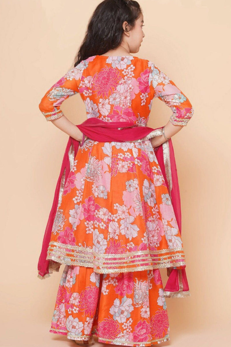 Girls Floral Gotta Patti Kurta Set - Affordable Indian Wear