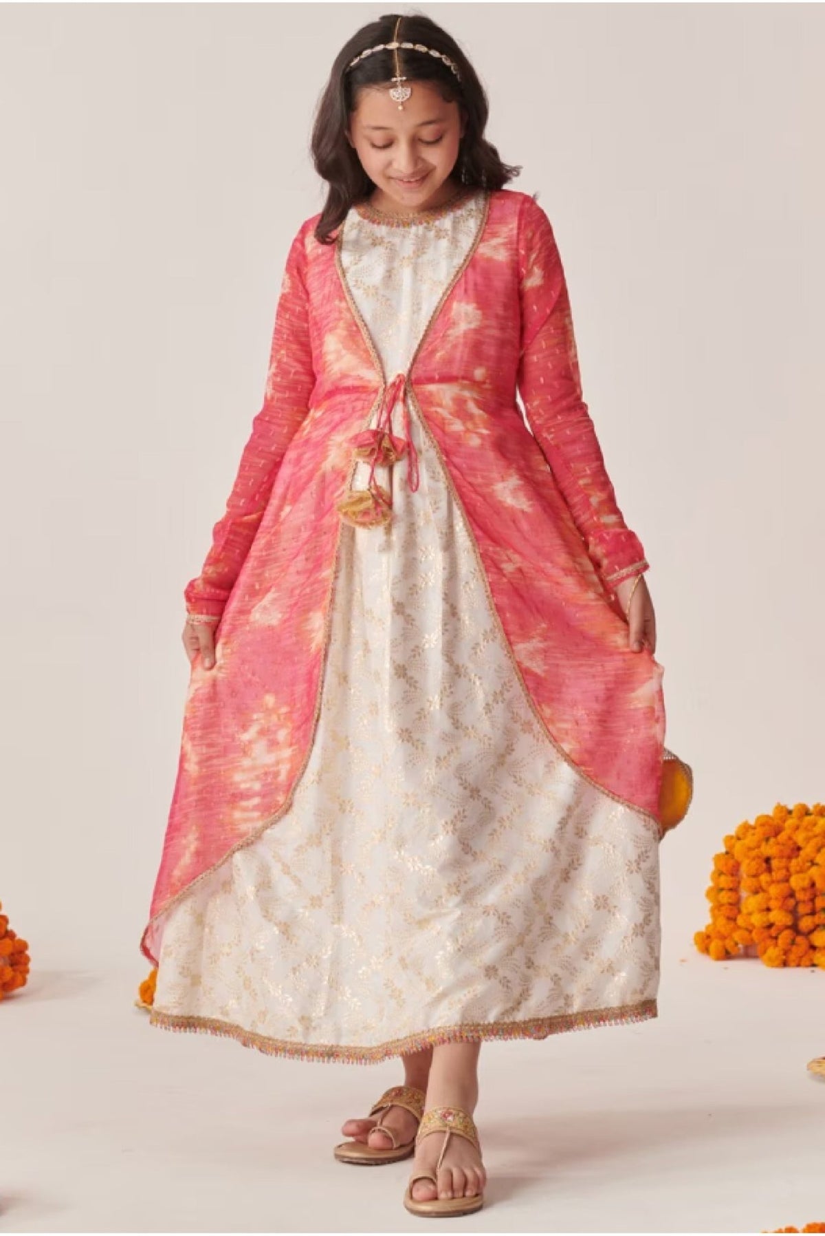 Girls Floral Party Dress with Elegant Overlay