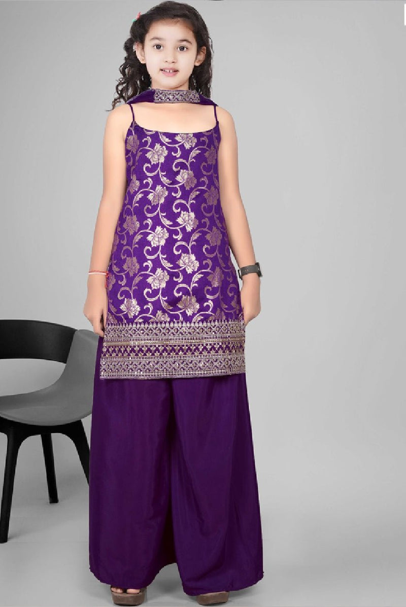 Girls Purple Floral Kurta Set for Special Occasions