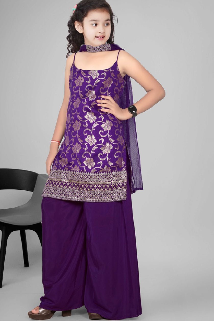 Girls Purple Floral Kurta Set for Special Occasions