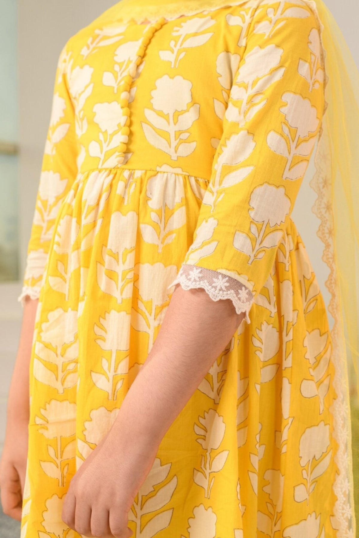Girls Yellow Floral Kurta Set - Trendy Indian Wear