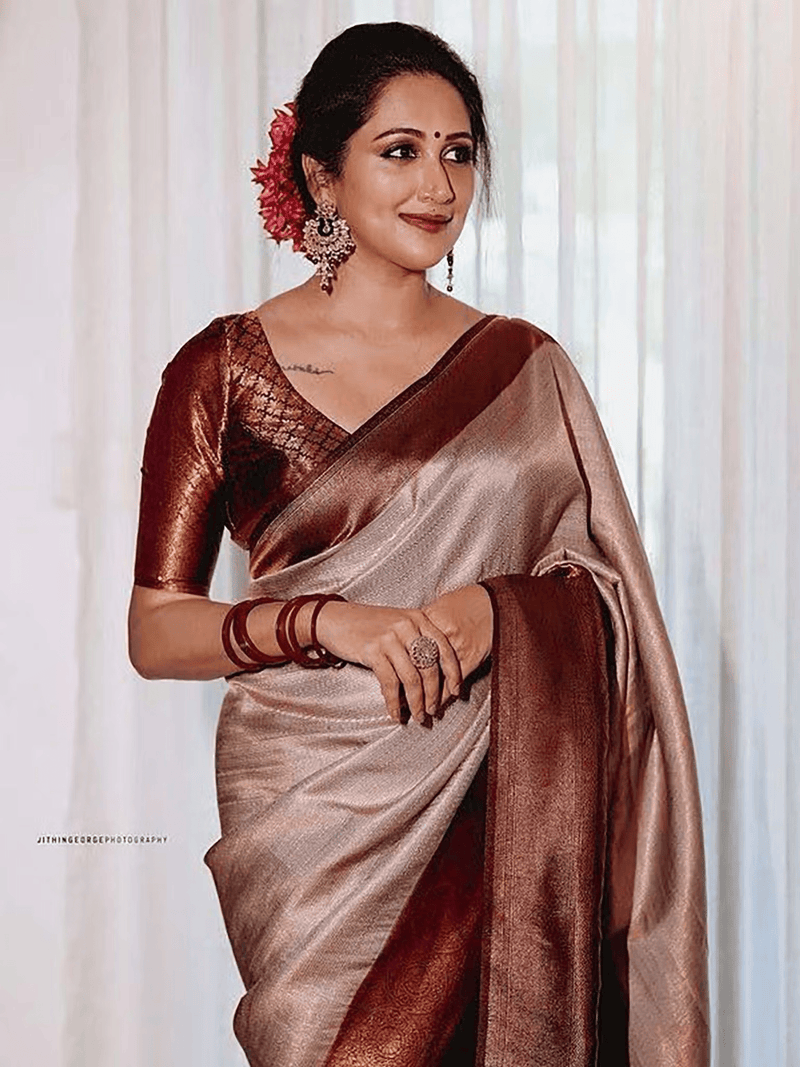 Glamorous Woven Silk Saree with Matching Unstitched Blouse – Perfect for Festive Occasions - aromie