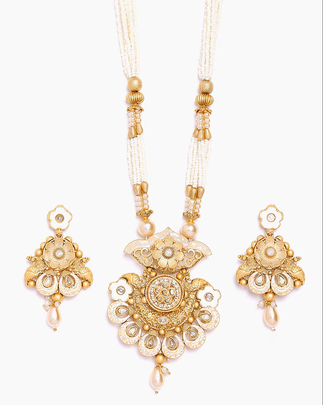Aromie Gold-Plated Indian Necklace with Earrings Set