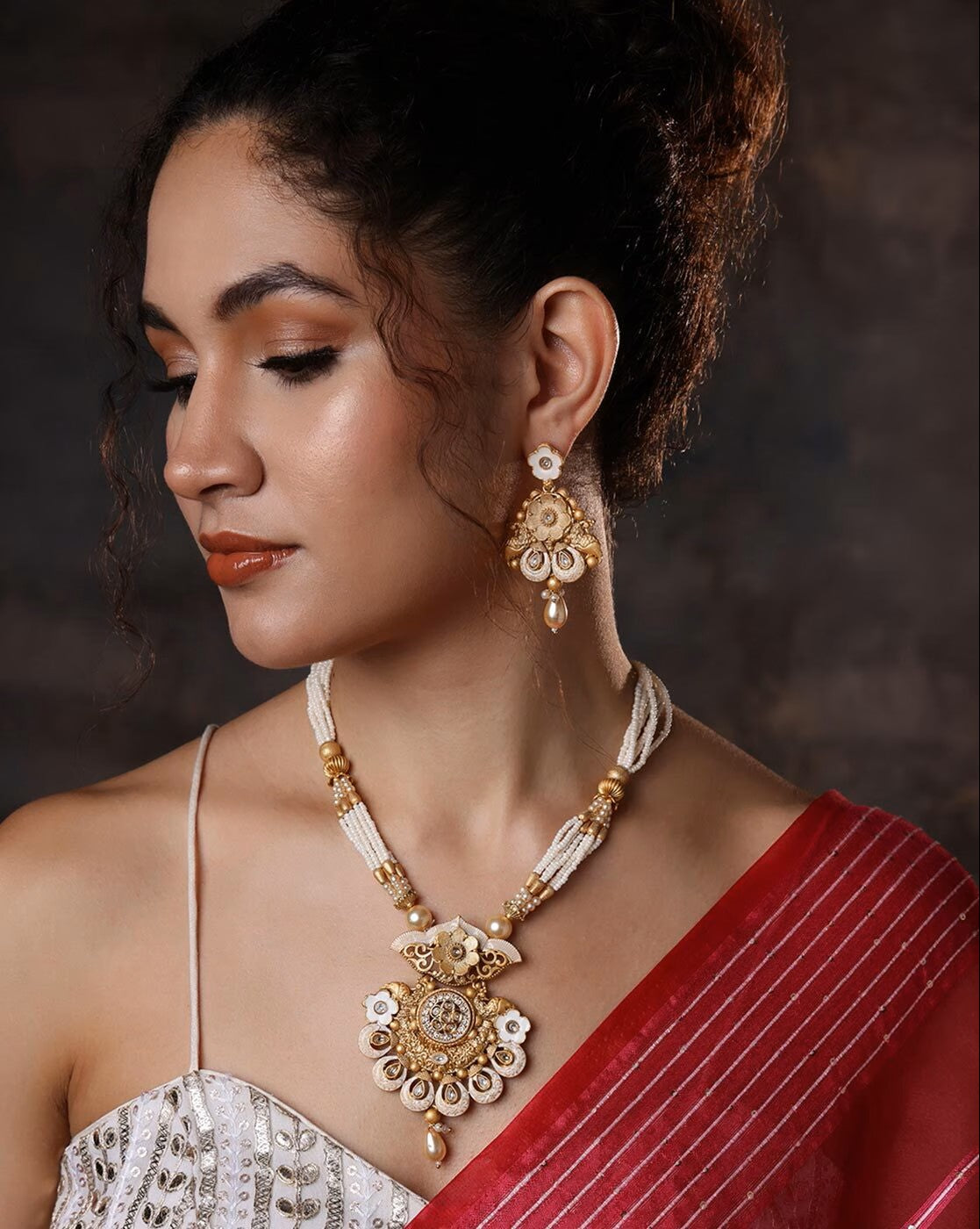 Aromie Gold-Plated Indian Necklace with Earrings Set