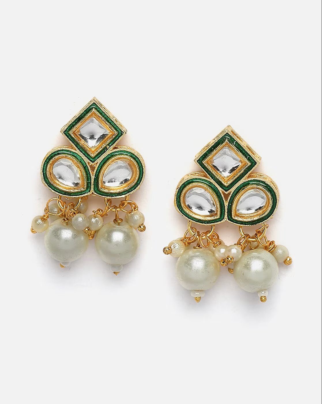 Gold - Plated Kundan Necklace Set – Traditional Brass Jewelry for Women with Earrings - aromie