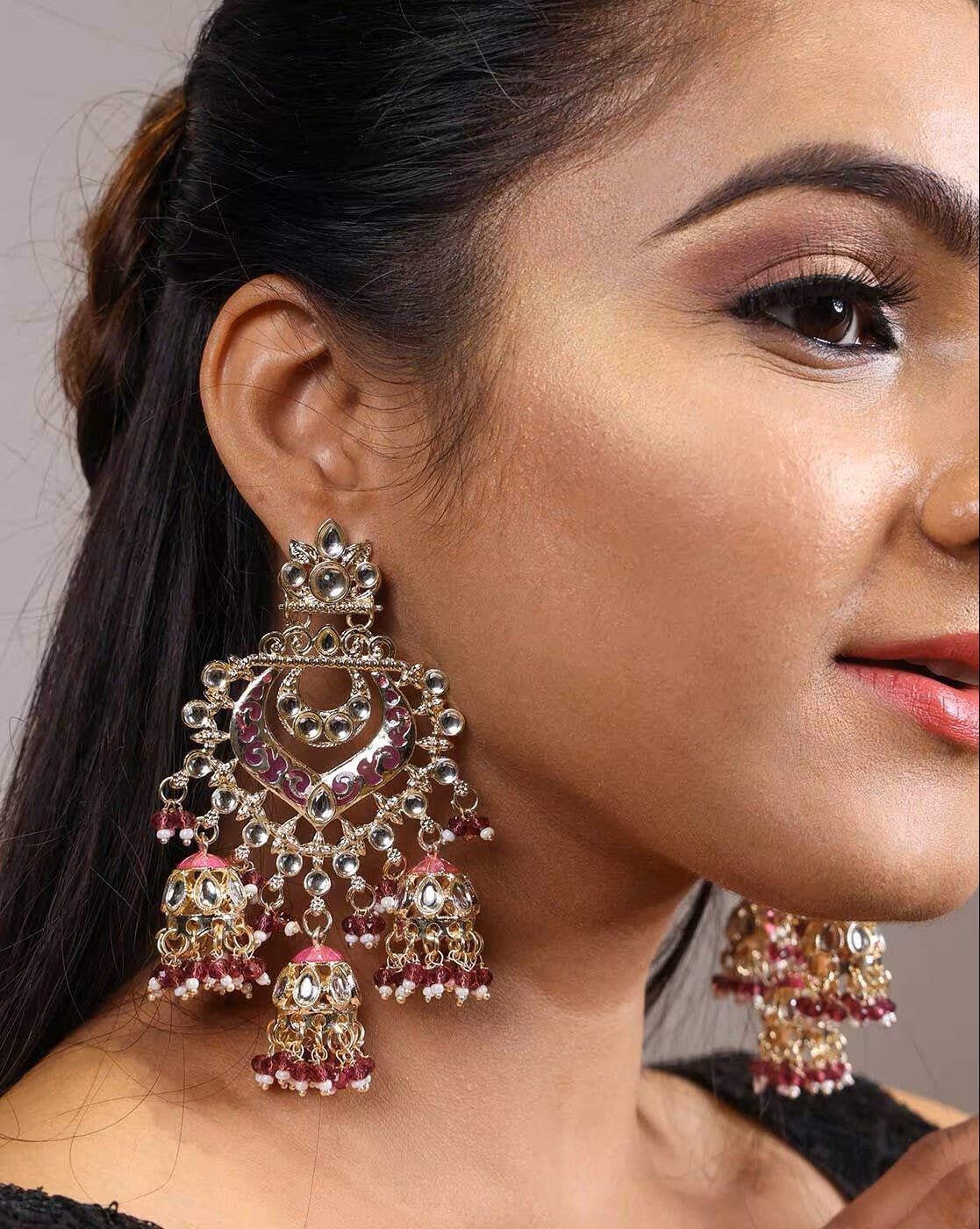 Gold - Plated Kundan - Studded Dangler Earrings – Elegant Ethnic Earrings for Smart Casual & Festive Wear - aromie