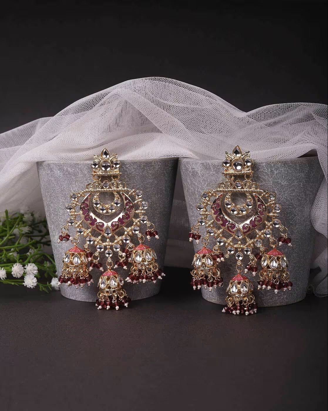 Gold - Plated Kundan - Studded Dangler Earrings – Elegant Ethnic Earrings for Smart Casual & Festive Wear - aromie