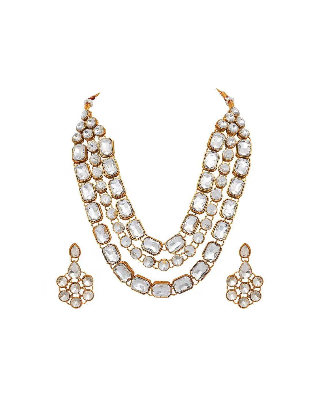 Gold - Plated Kundan - Studded Necklace and Earrings Set for Women – Classic Traditional Jewelry - aromie