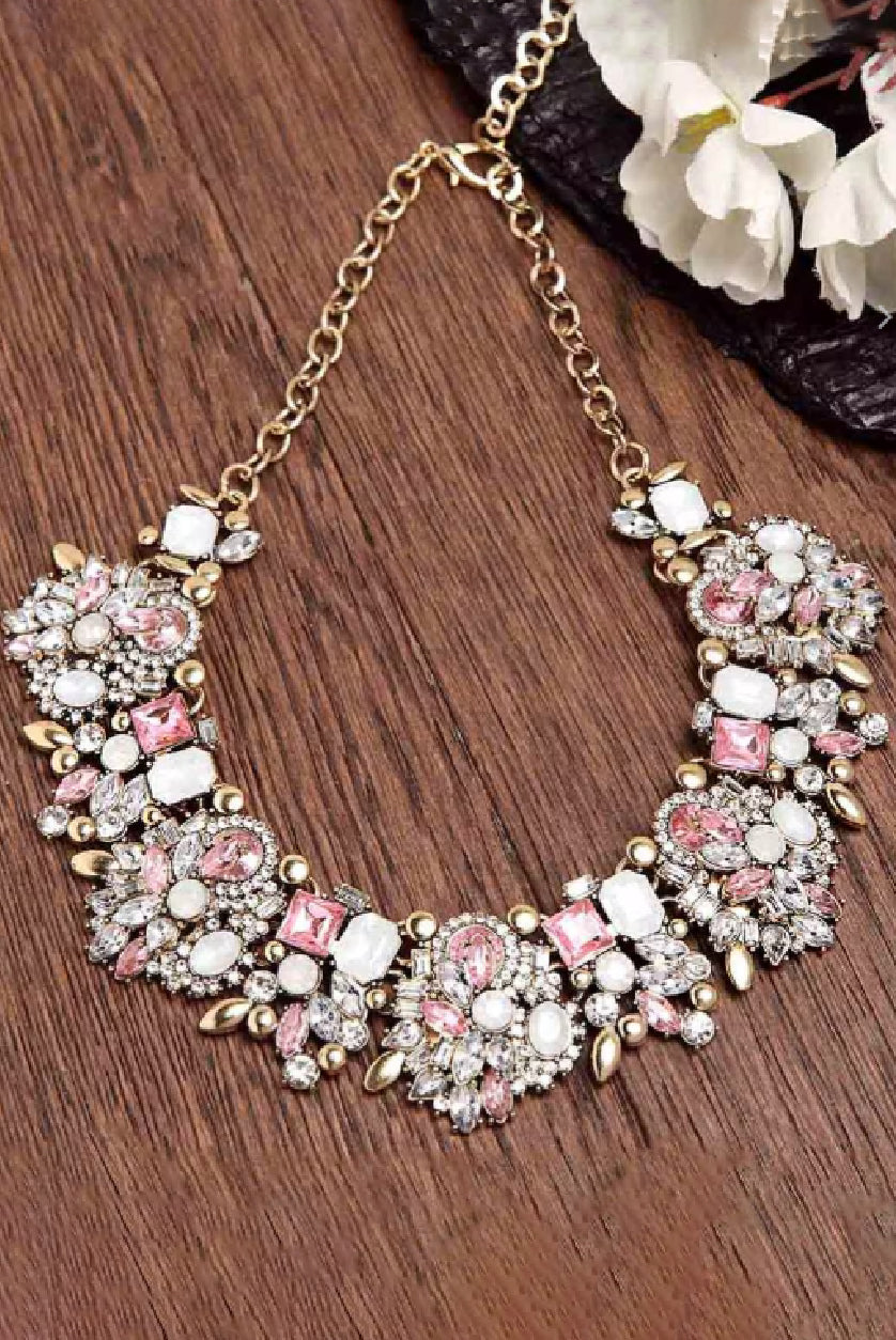 Aromie gold-plated necklace Canada adorned with pink and white gemstones for elegant style