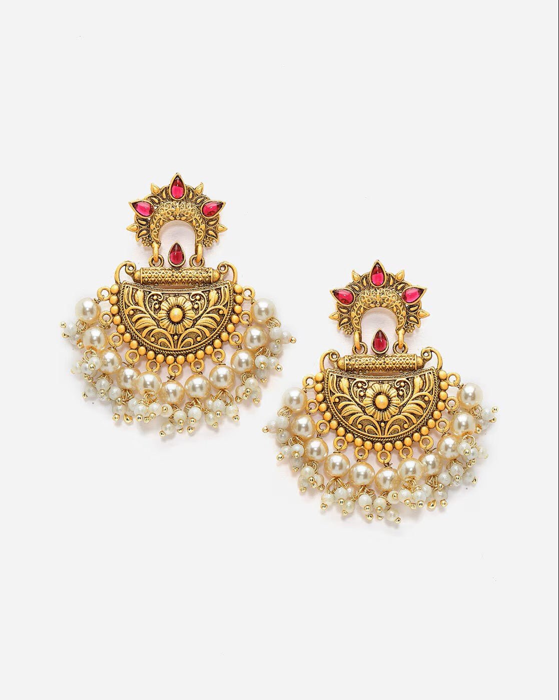 Gold - Plated Pearl Chandbali Earrings – Brass Party Earrings for Women - aromie