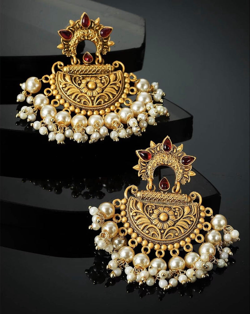 Gold - Plated Pearl Chandbali Earrings – Brass Party Earrings for Women - aromie