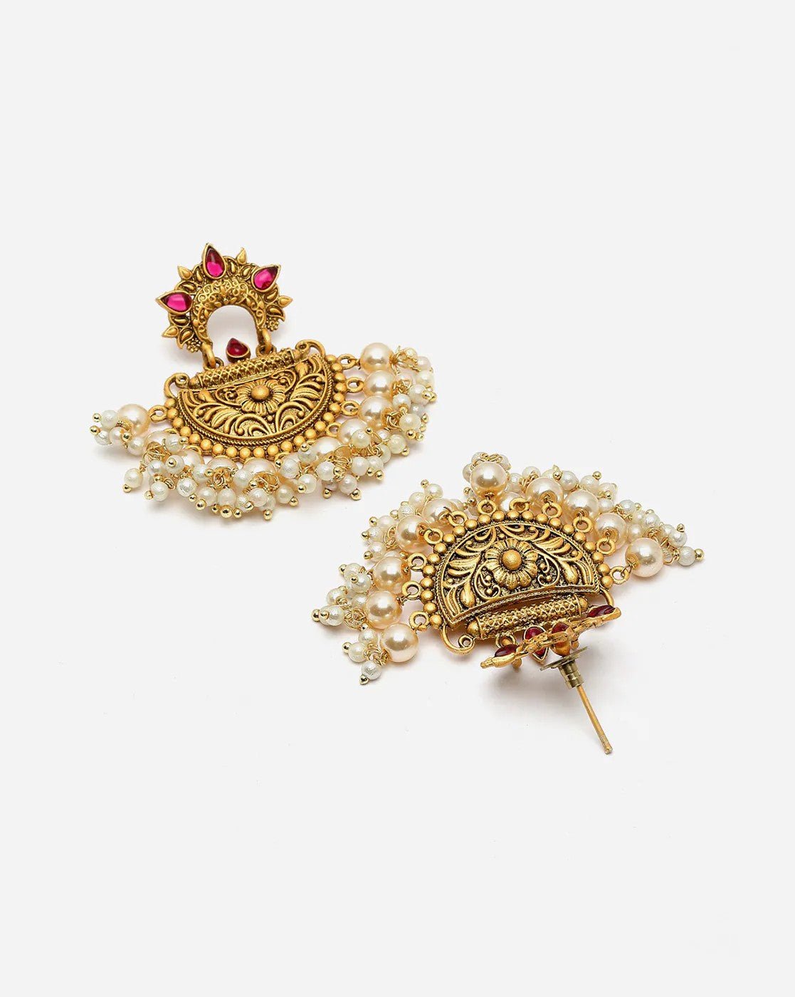 Gold - Plated Pearl Chandbali Earrings – Brass Party Earrings for Women - aromie