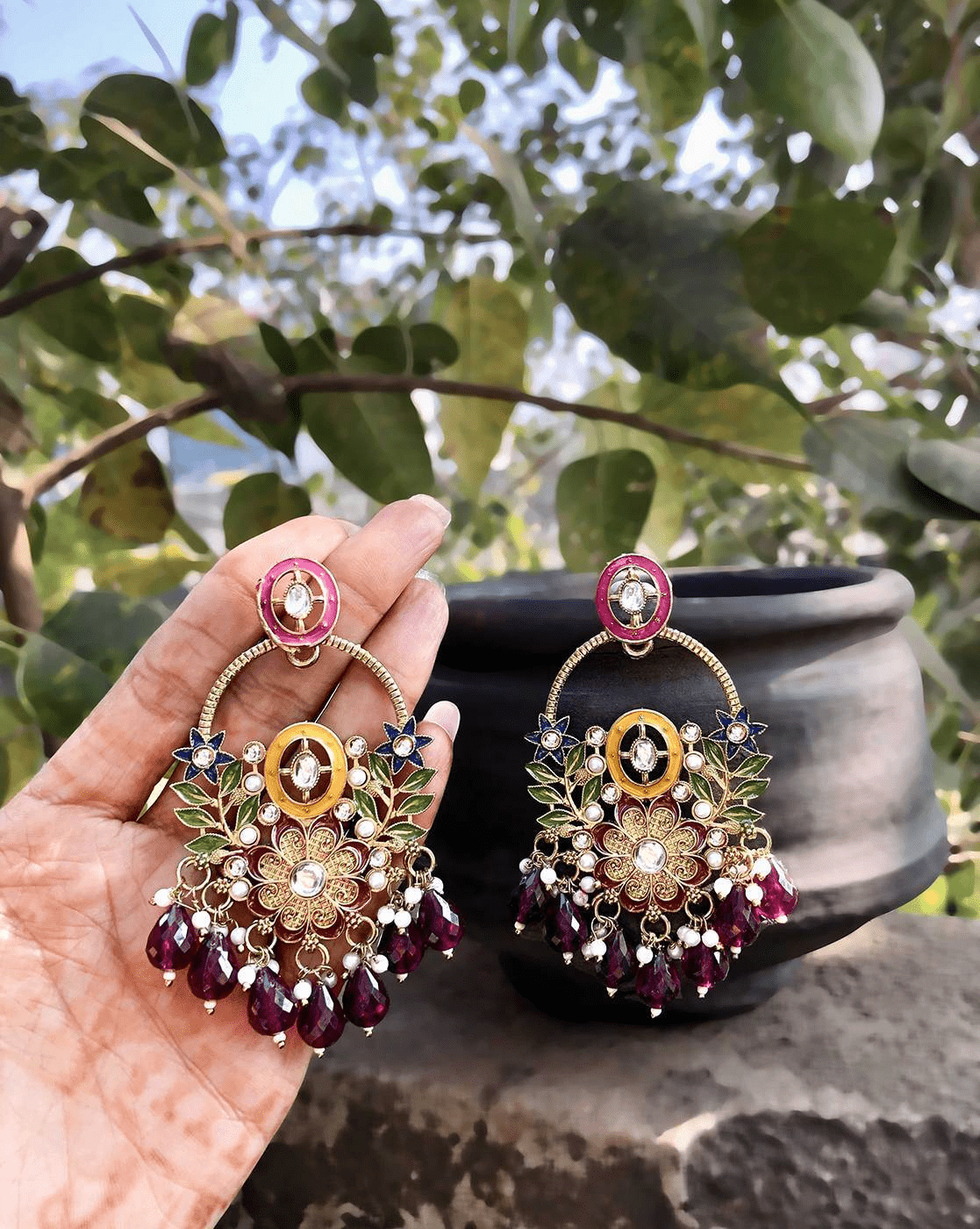 Aromie Gold-Plated Pearl Earrings with Floral Design