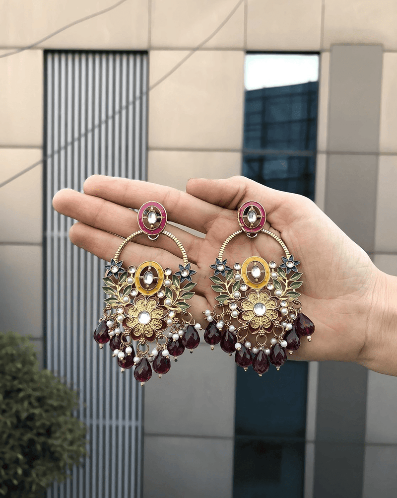 Aromie Gold-Plated Pearl Earrings with Floral Design