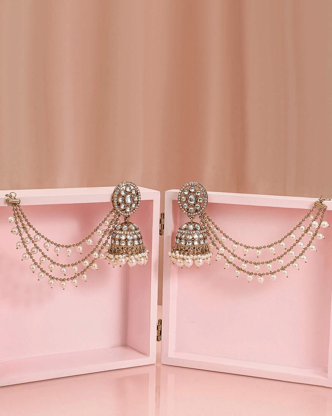Gold - Plated Zirconia Jhumka Earrings – Traditional Brass Earrings for Women - aromie
