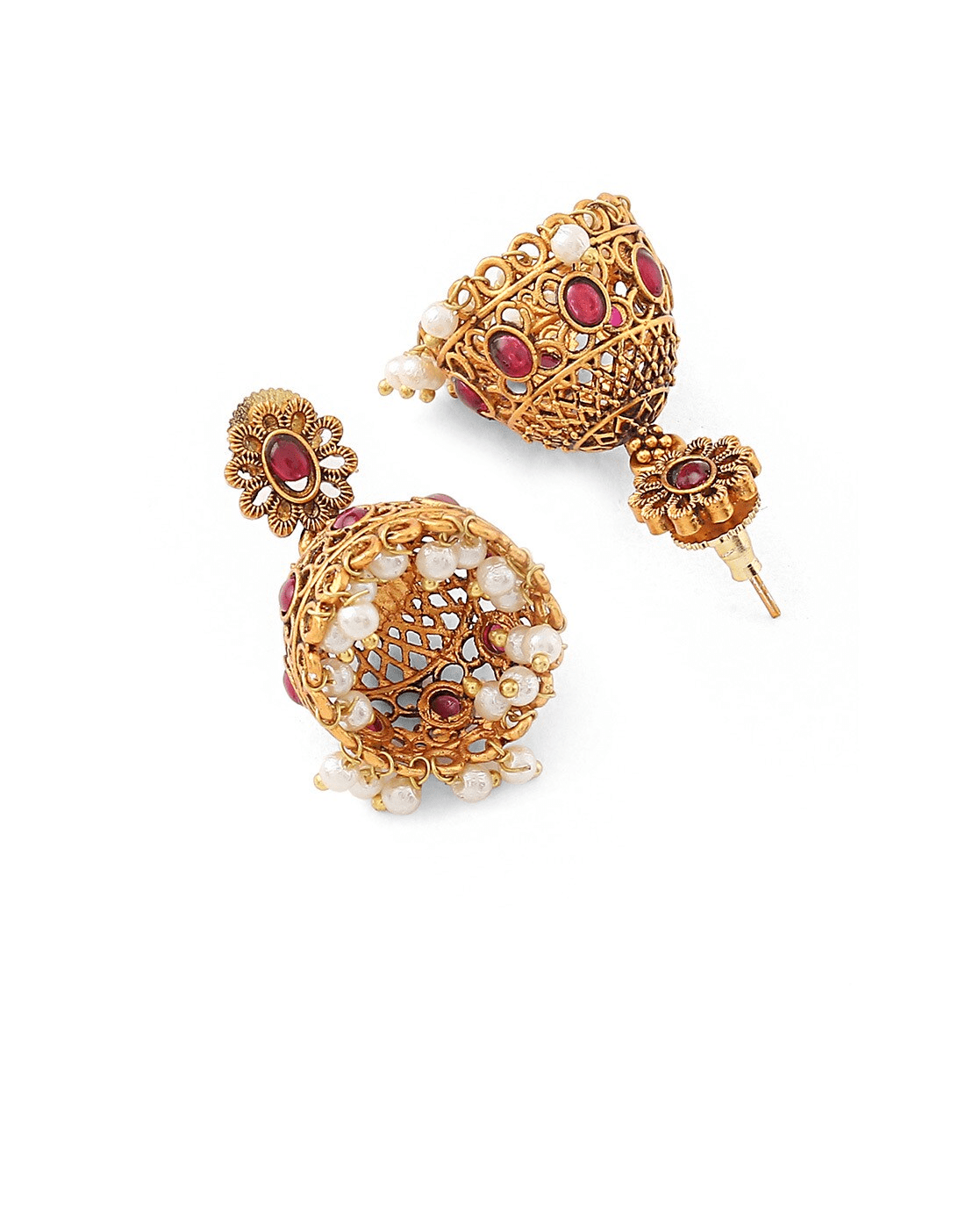 Gold - Toned Stone - Studded Brass Necklace Set – Ethnic Jewelry Combo for Women - aromie