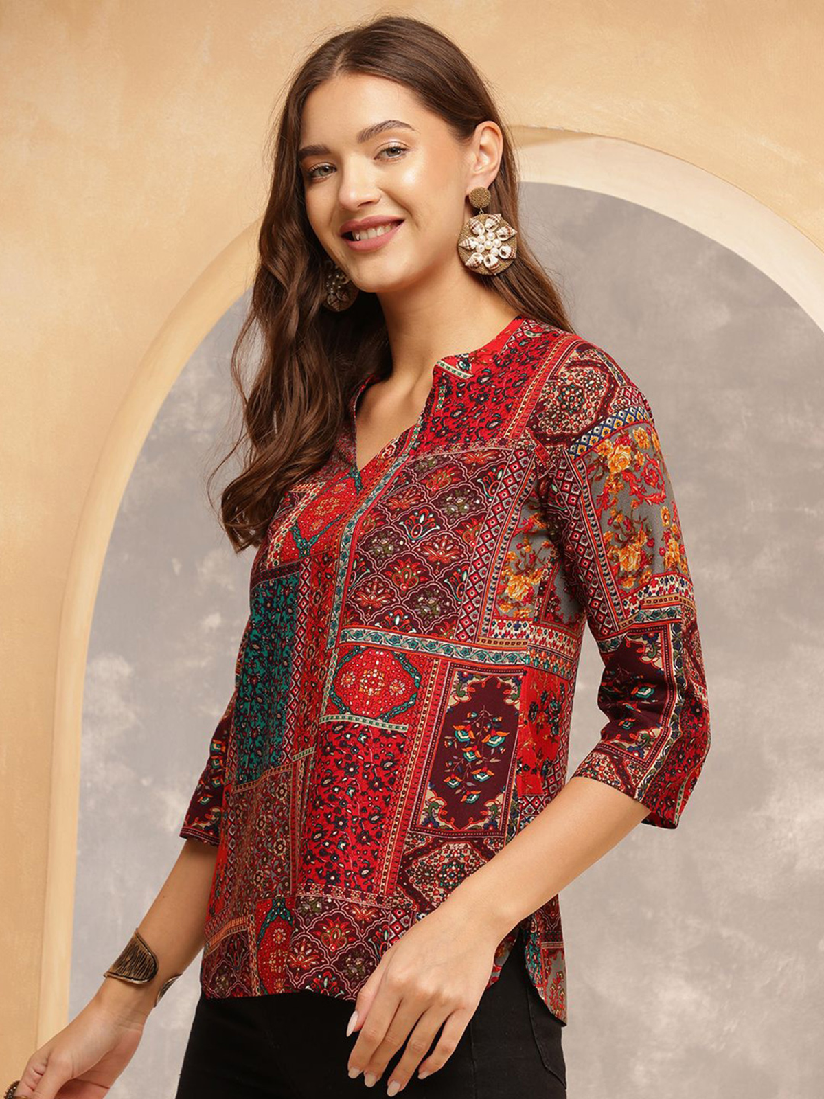 Aromie single piece kurta with vibrant hand block printed jumpsuit design and three-quarter sleeves