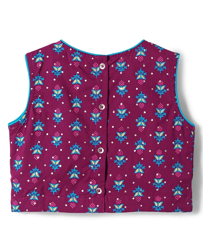 Back view of Aromie girls purple ethnic top with floral embroidery, perfect for weddings and special occasions in Canada