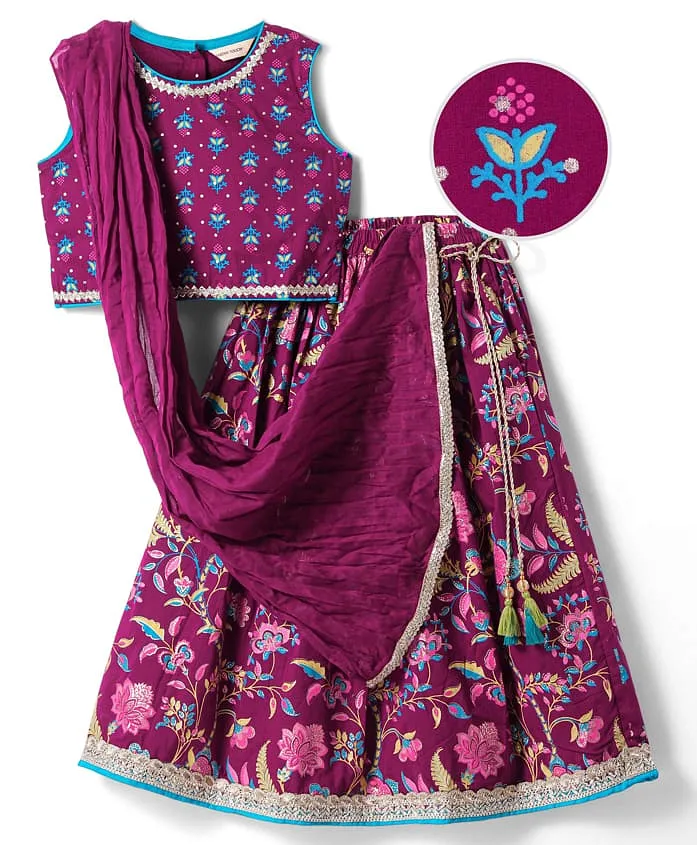 Aromie Girls Indian ethnic dress for girls Canada in vibrant purple with intricate floral embroidery, perfect for festive occasions