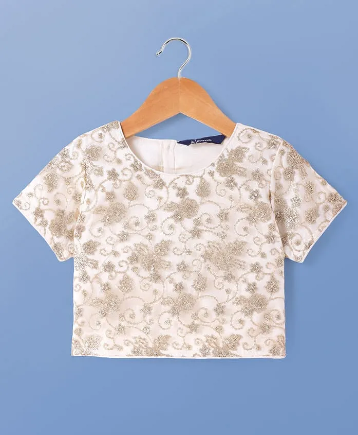 Aromie Girls Indian Ethnic Dress for Girls Canada featuring a cream-colored embellished crop top with intricate designs