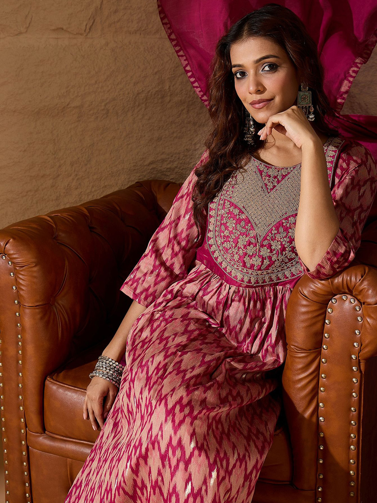 Aromie three piece Kurtha set in pink floral print, perfect for Indian kurta set for women Canada