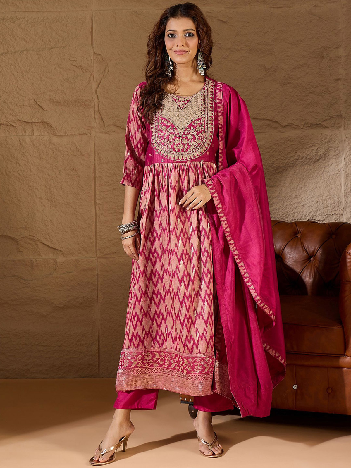 Elegant three piece Kurtha by Aromie featuring intricate embroidery, perfect Indian kurta set for women Canada.