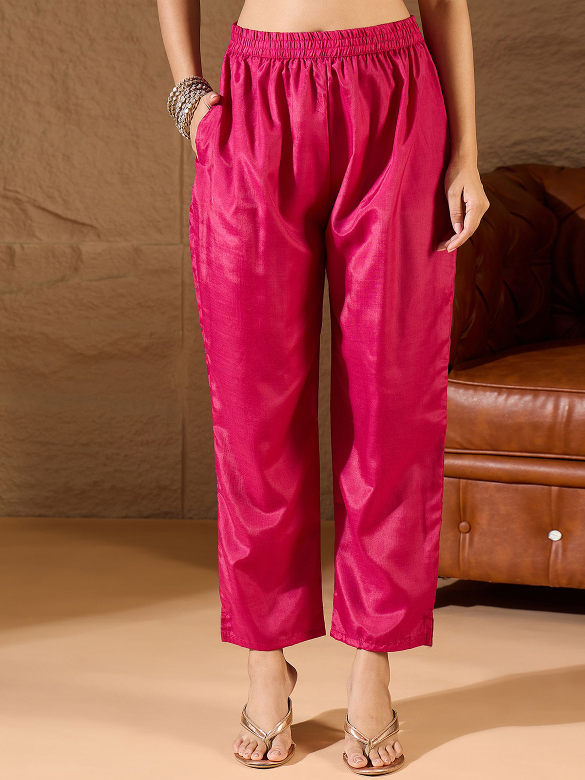 Aromie Three Piece Kurtha Set for Women in Canada with Vibrant Pink Palazzo Pants
