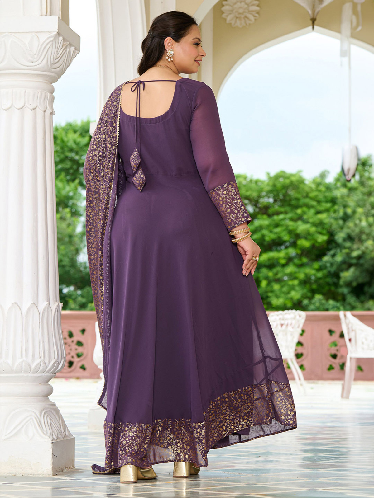 Elegant lavender anarkali kurta with dupatta featuring intricate embroidery for formal occasions