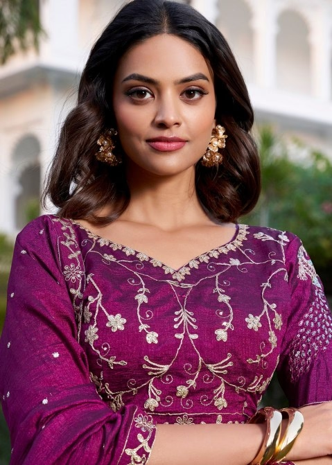 Purple embroidered lehenga choli online Canada, ideal for weddings with a stunning front view