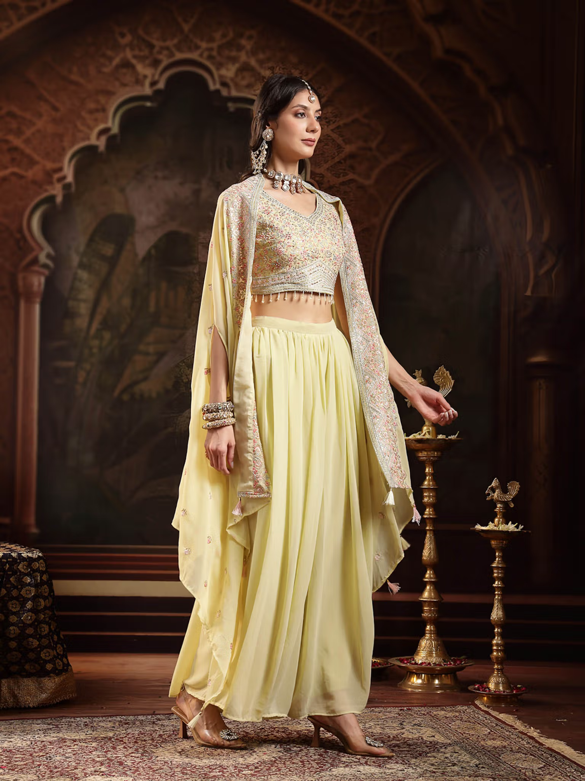 Lime green embroidered co-ord set featuring a stylish kurta and flowy pants perfect for festive occasions