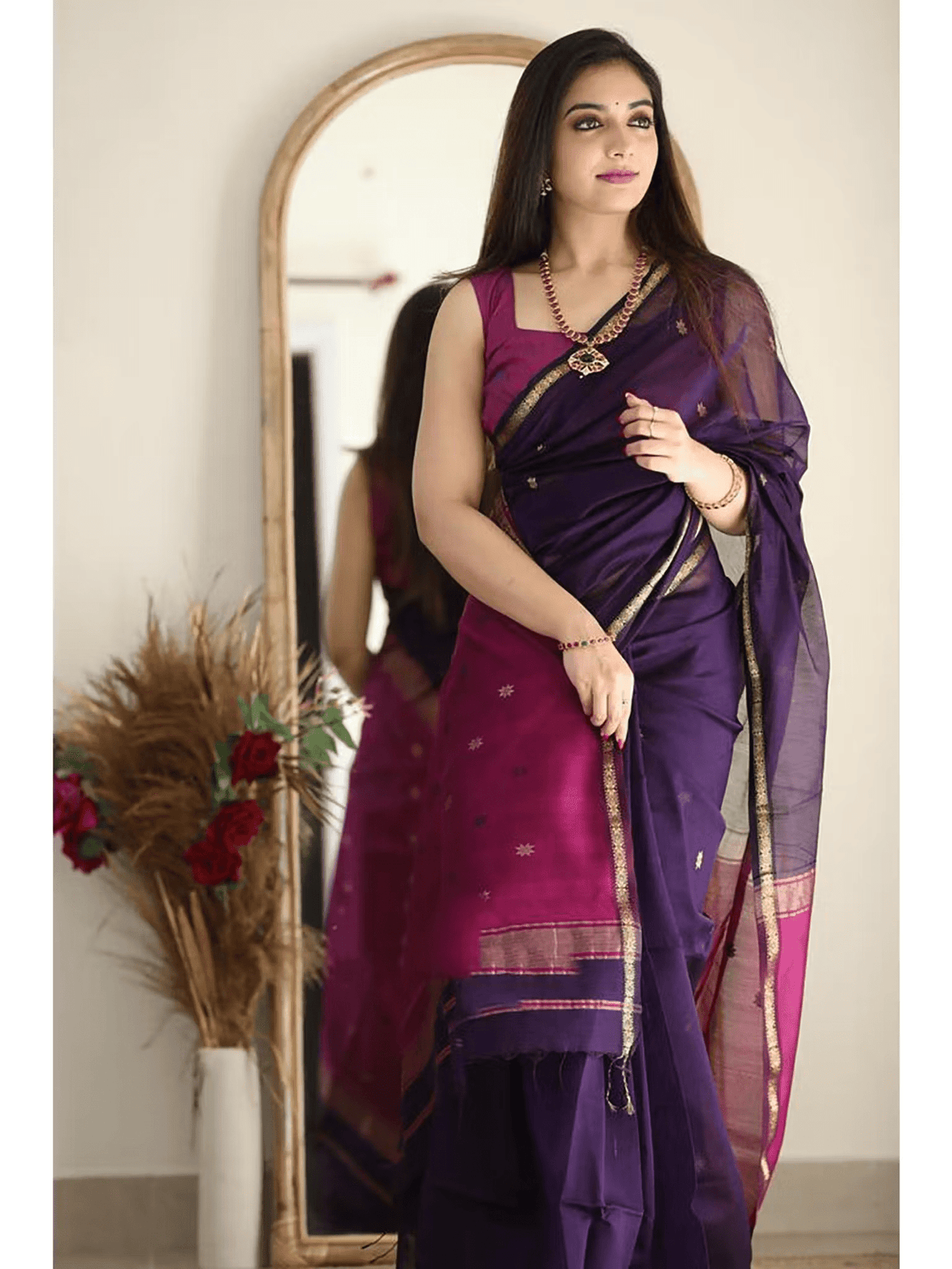 Luxury Cotton Silk Saree - Elegant Purple Design