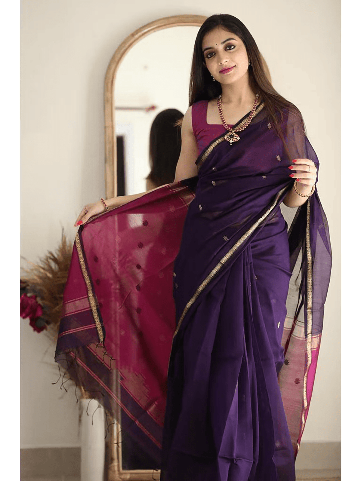Luxury Cotton Silk Saree - Elegant Purple Design