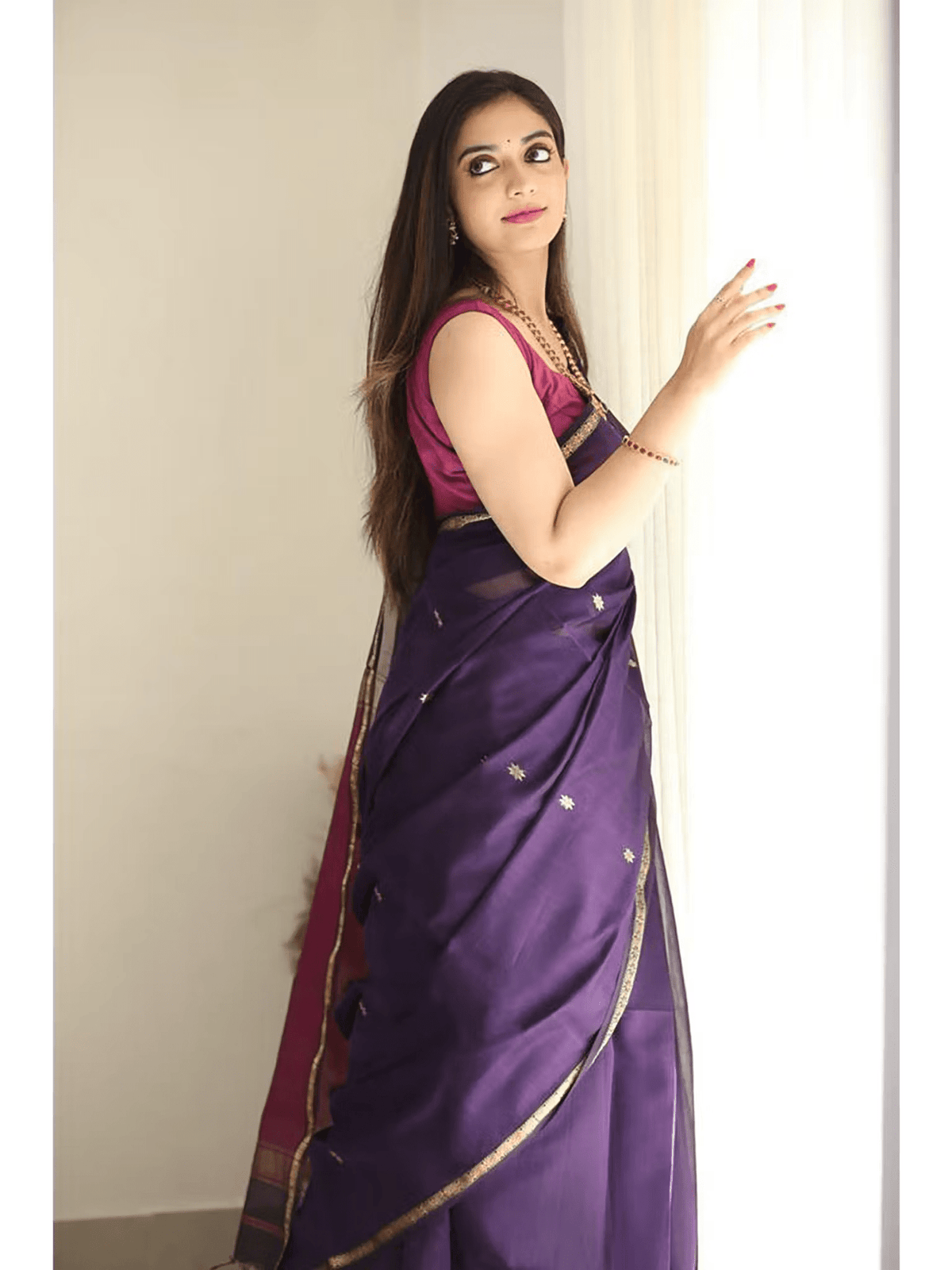 Luxury Cotton Silk Saree - Elegant Purple Design