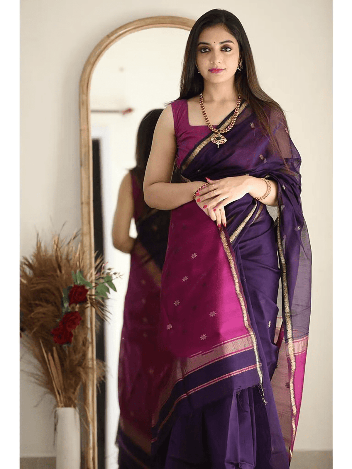 Luxury Cotton Silk Saree - Elegant Purple Design