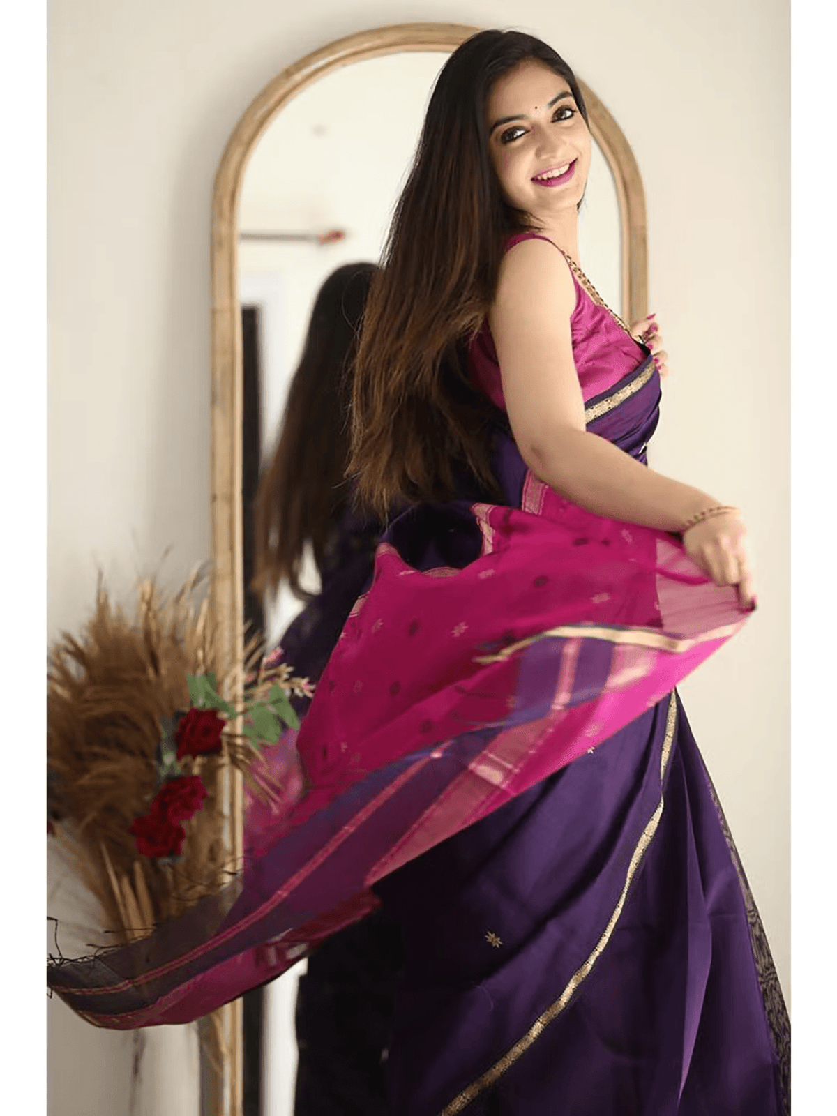 Luxury Cotton Silk Saree - Elegant Purple Design