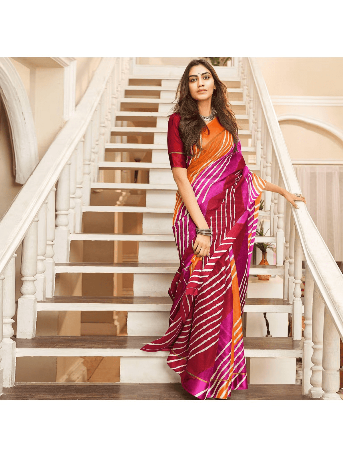 Magenta Georgette Printed Saree with Unstitched Blouse – Casual Party Wear for Women - aromie