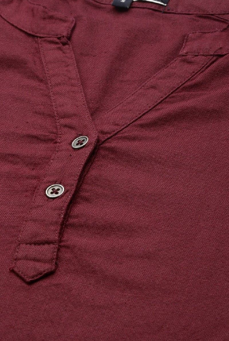 Maroon Cotton Linen Blouse for Women