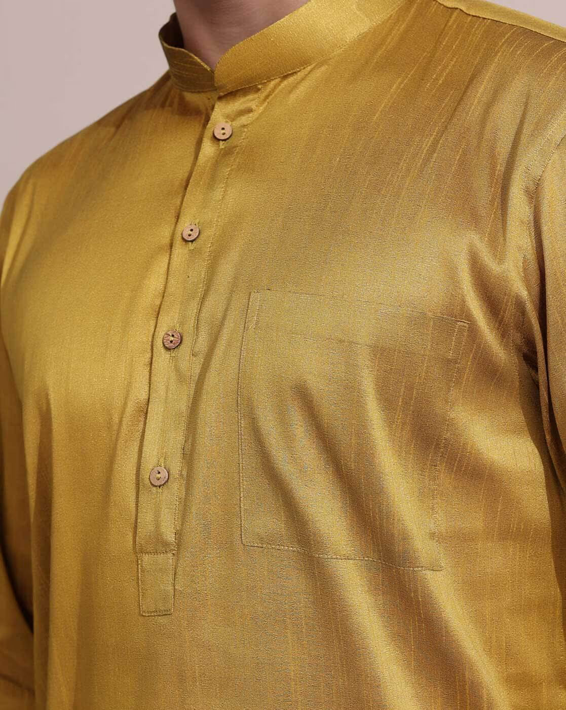 Stylish men's mustard kurta Canada with button details and a pocket for a modern look