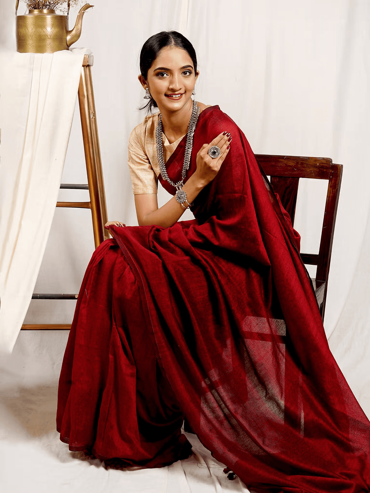 Mulmul Cotton Saree in Elegant Maroon